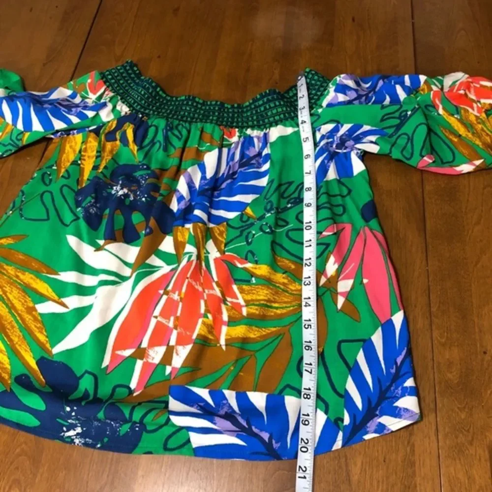 Jealous Tomato Green‎ Tropical Leaf Print Blouse M